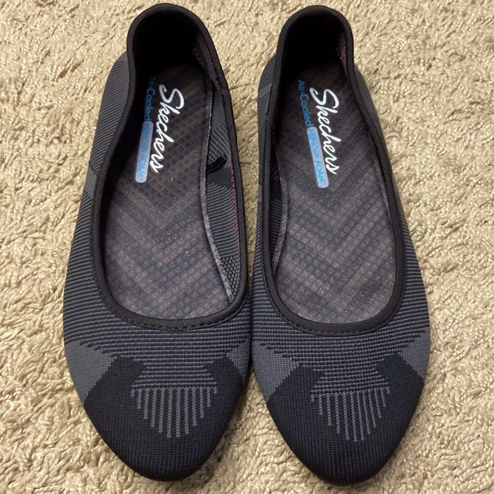 Skechers Women Black Cleo Air-Cooled Memory Foam Stretch Fit Flats Size 7